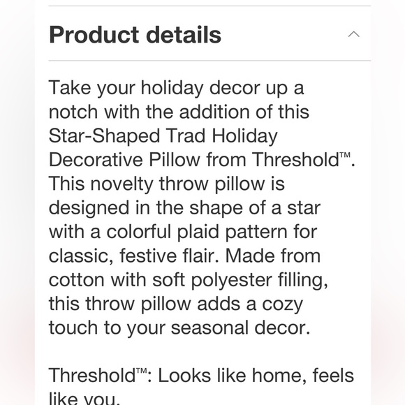 THRESHOLD NWT star shaped plaid holiday decorative pillow - Picture 6 of 8